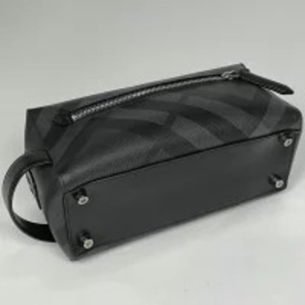 Burberry Check Shoulder Clutch Canvas Gray Black Bag